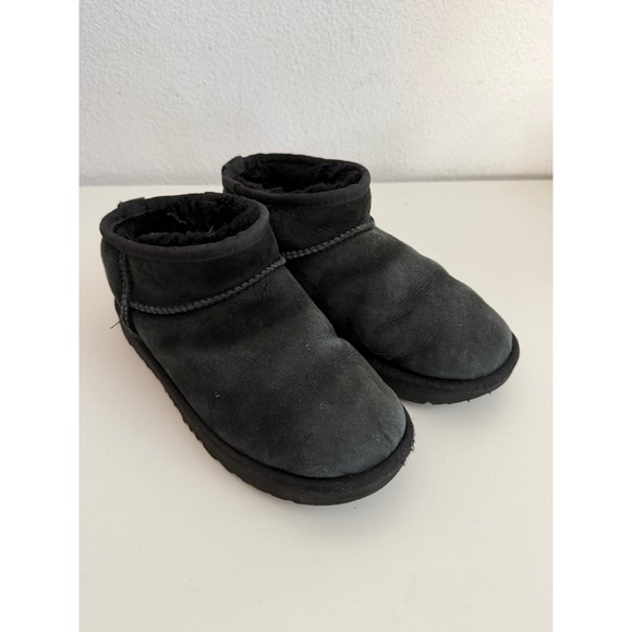 UGG Other - UGG Classic Ultra Mini Black Suede Ankle Boots 1116109 Girls Size 4